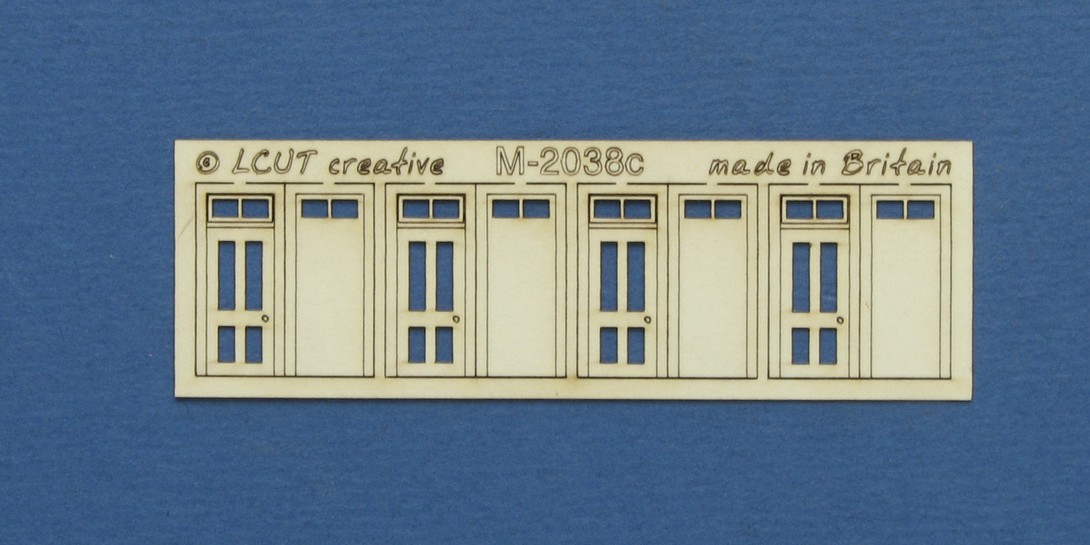 M 20-38c N gauge kit of 4 single doors with square transom type 1 Kit of 10 single doors with square transom type 1. Designed in 2 layers with an outer frame/margin. Made from 0.35mm paper.
